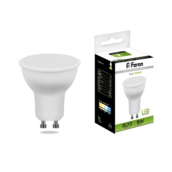 Лампа светодиодная Feron GU10, LED 9Вт, 230В, 4000K белый свет LB-560