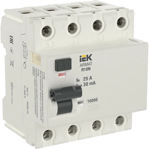 Выключатель дифференциального тока IEK ARMAT R10N 4P 25А 30мА