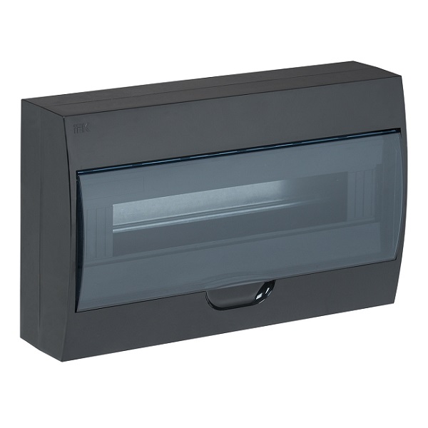 Бокс пластиковый IEK  для автомата встраиваемый на 18 модулей, черный, прозрачная дверца