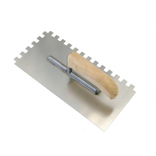 Гладилка USP нержавеющая с дерянной ручкой, зубчатая 10х10мм, 280х130мм