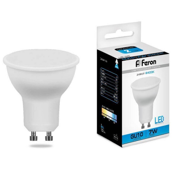 Лампа светодиодная Feron GU10 LED 7Вт, 560лм, 6400K дневной свет LB-26