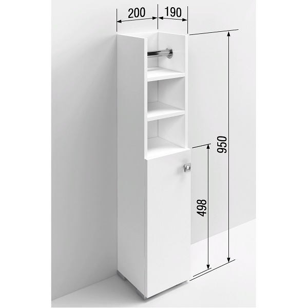 SANTREK Home ВИОЛА 20 /белый/ Притуалетный шкаф, левый, 2 ниши, 1 дверь, втулка для туалетной бумаги