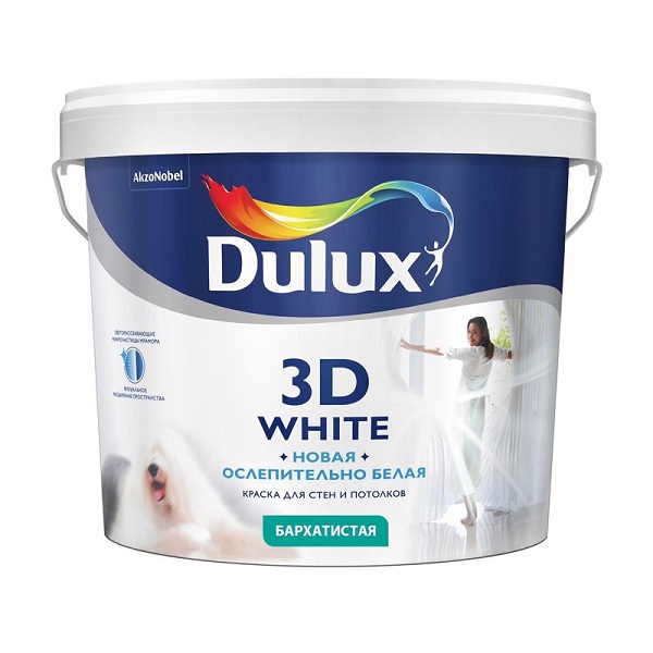 Краска Dulux 3D White Матовая для стен и потолоков,  9л