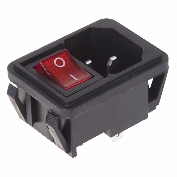Выключатель клавишный REXANT RWG-112 10А (4с) ON-OFF красный с подсветкой и штекером C14 3PIN