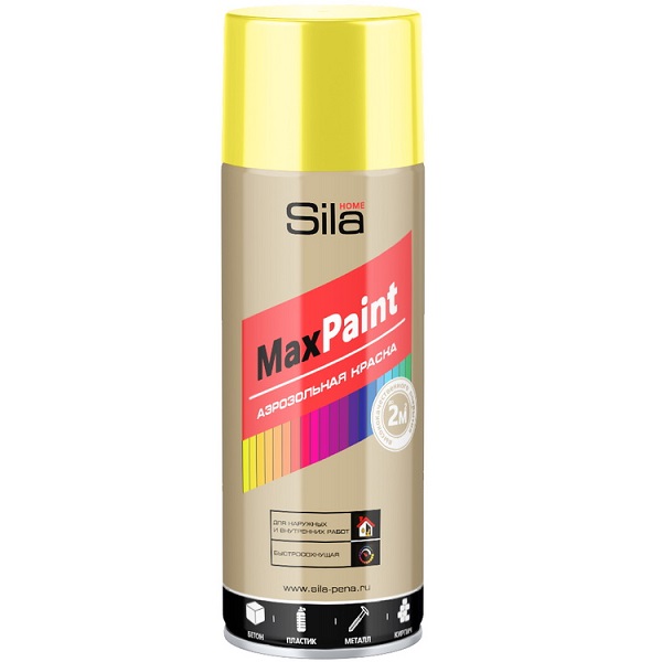 Краска аэрозольная флуоресцентная SILA HOME Max Paint RAL-1018 желтый, 520 мл