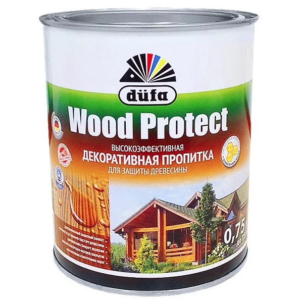 Декоративная пропитка для защиты древесины Dufa Wood Protect Белый, 0,75л