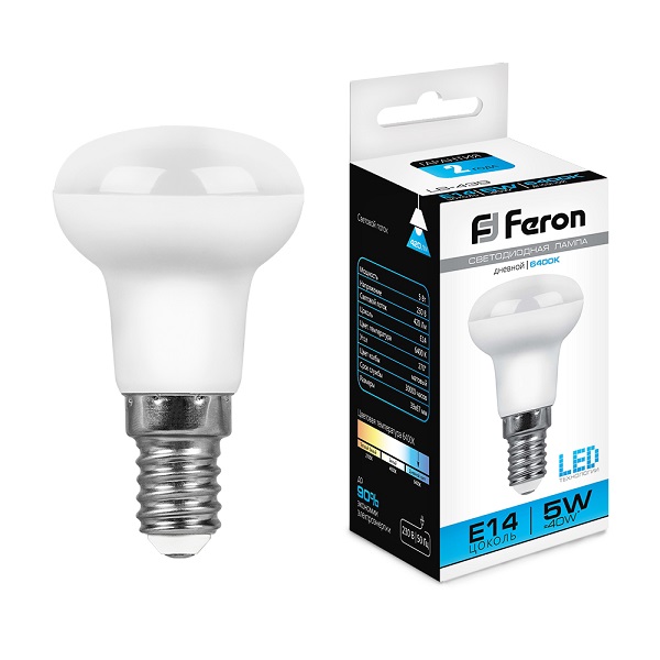 Лампа светодиодная R39 Feron Е14, LED5Вт, 420лм, 6400K дневной свет, LB-439