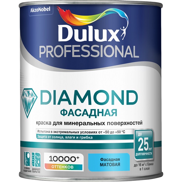 Краска Dulux PROFESSIONAL Diamond Фасадная BC 0,9л для колеровки