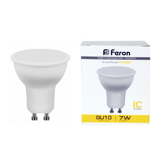 Лампа светодиодная Feron GU10 LED 7W 230V 2700K теплый белый свет LB-26