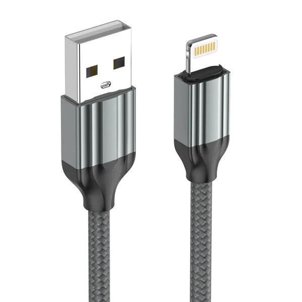 Кабель USB-A на Lightning, LDNIO LS432, 2,4А, нейлоновая оплетка, серый/черный, 2м