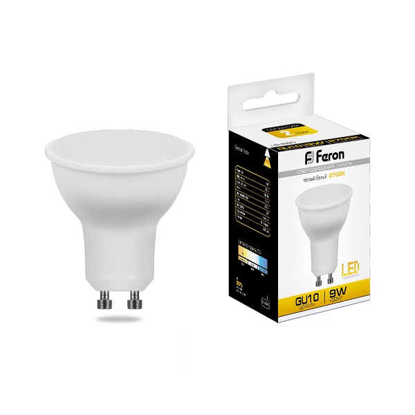 Лампа светодиодная Feron GU10 LED 9W 230V 2700K теплый свет LB-560