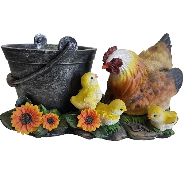 Ведерко с курицей и цыплятами 16см садовая фигура