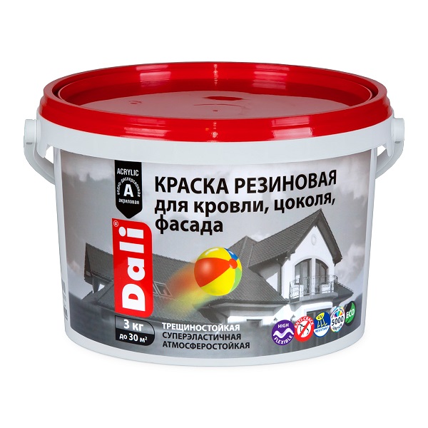 Краска DALI резиновая для кровли, цоколя, фасада  3кг, База А