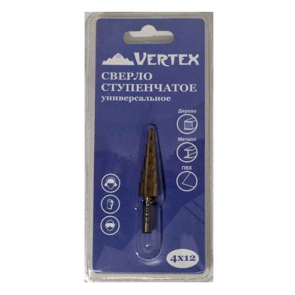 Сверло ступенчатое универсальное VERTEXTOOLS, d4-12 мм