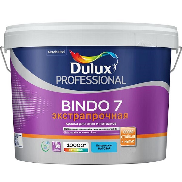 Краска Dulux PROFESSIONAL Bindo 7 Экстрапрочная Матовая для стен и потолков BC, 9л для колеровки