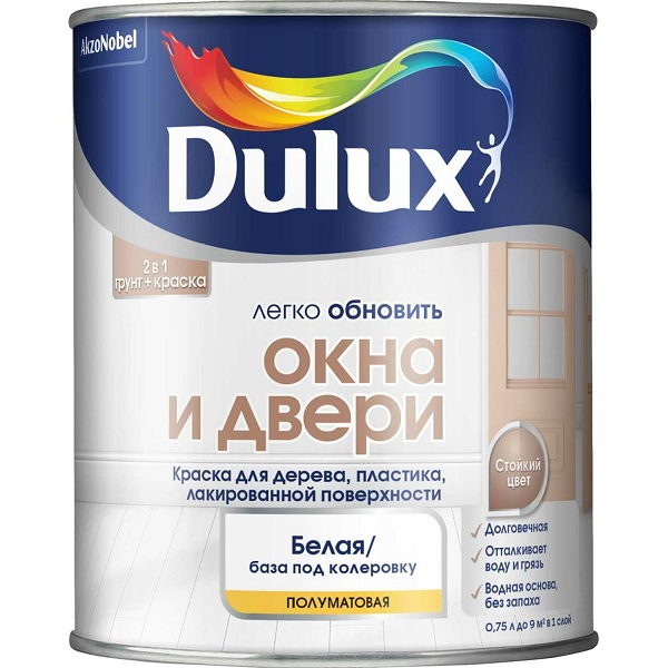 Краска DULUX Окна и двери, полуматовая белая, 0,75л