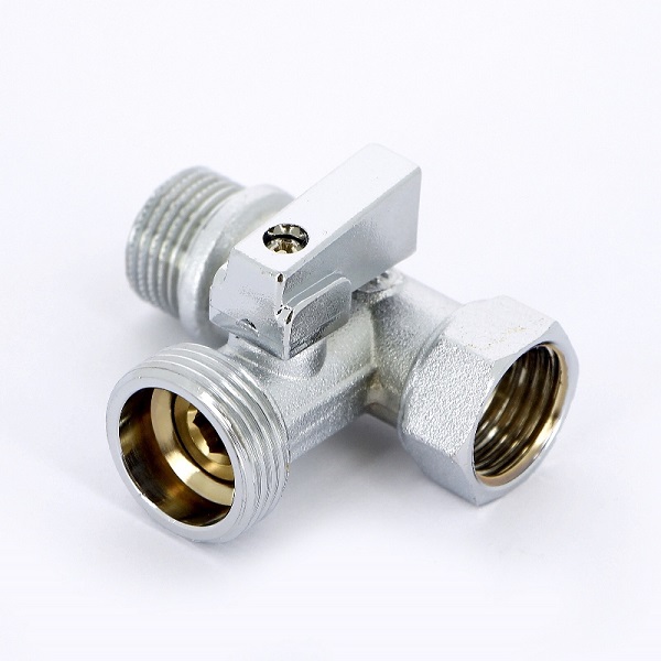 Кран двойной UNI-FITT шаровый проходной угловой ННВ 1/2"х3/4"х1/2"