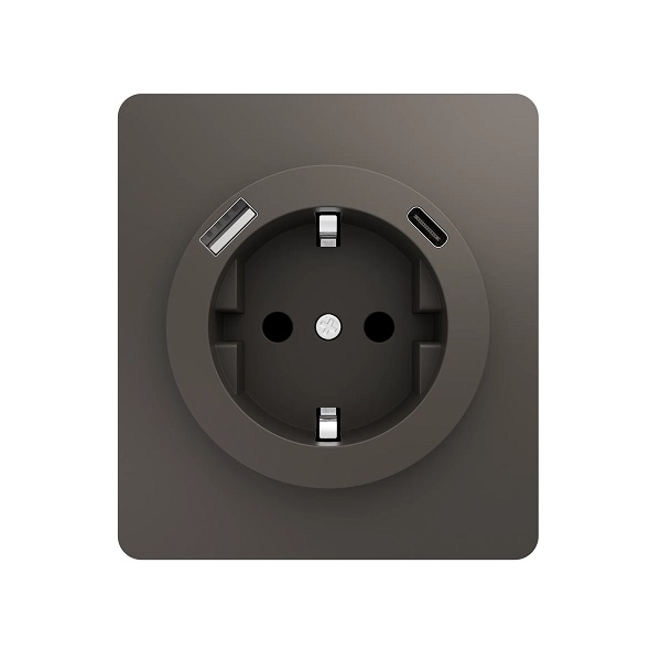 KRANZ MIELE ROUND ТИТАН Розетка одинарная с заземлением с защитными шторками и USB A + USB-C 