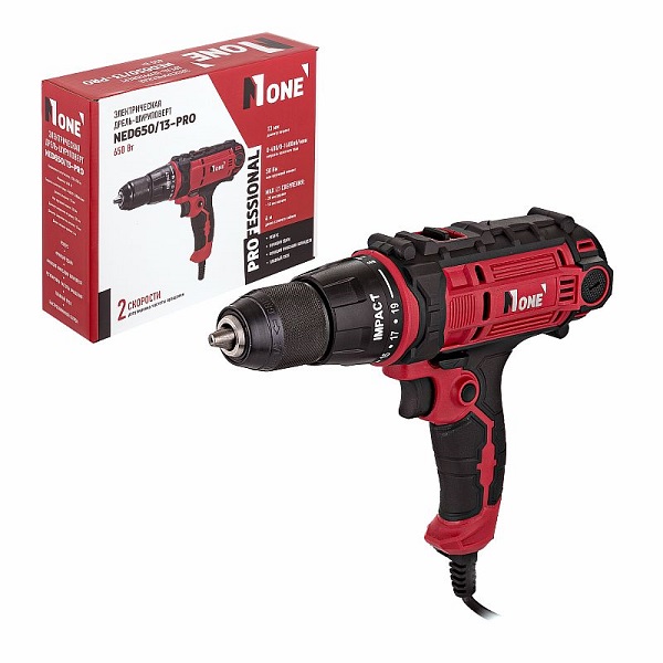 Дрель-шуруповерт ударная NUMBER ONE NED650/13-PRO, 650Вт, 400-1600об/мин, 1,65кг, коробка