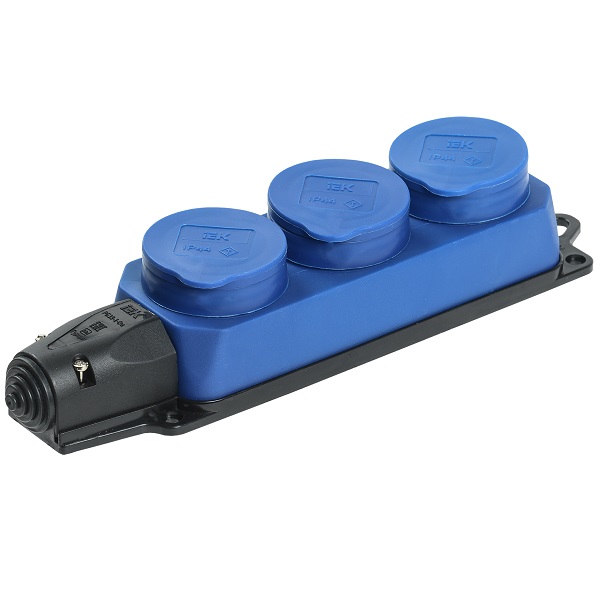 Колодка IEK ОМЕГА 3-местная РБ33-1-0м с защитными крышками IP44 синяя