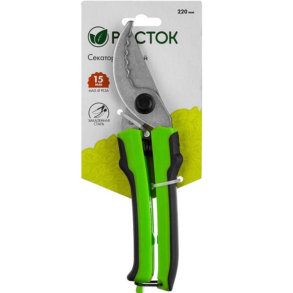 Секатор РОСТОК, зубчатый, рез до 15мм, 220мм
