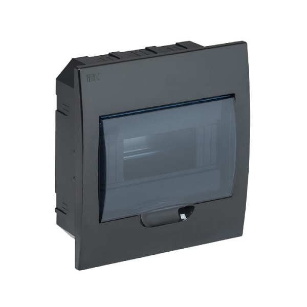 Бокс пластиковый IEK  для автомата встраиваемый на  8 модулей, черный, с прозрачной дверцей