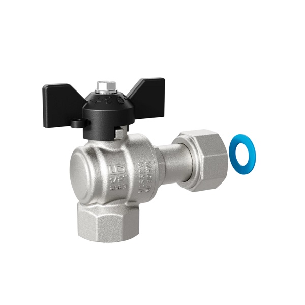Кран LD Prime шаровый угловой с накидной гайкой ВВ бабочка (15) 1/2"