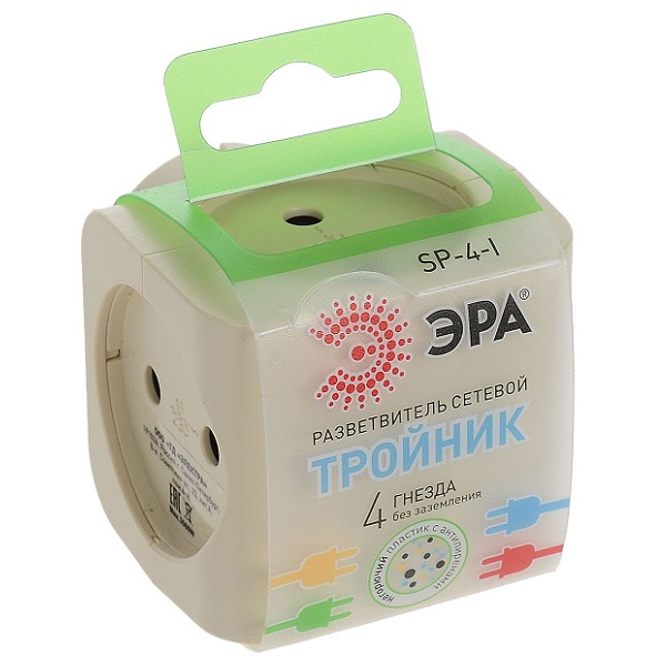 ЭРА Разветвитель сетевой на 4 гнезда без заземления, слоновая кость