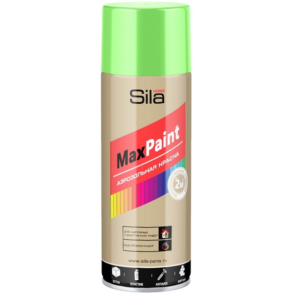 Краска аэрозольная флуоресцентная SILA HOME Max Paint RAL-011 зеленый, 520 мл