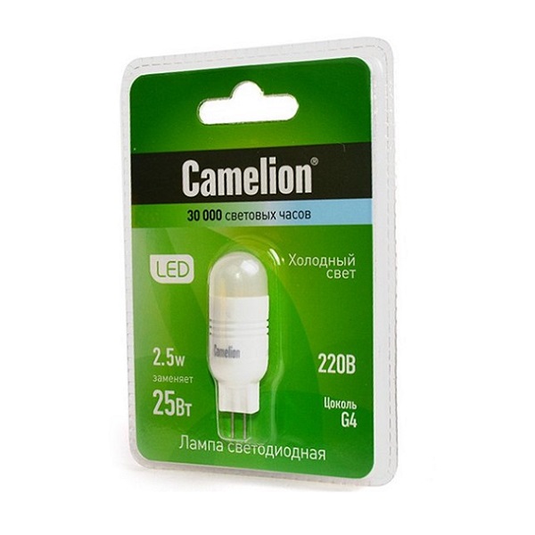 Лампа светодиодная Camelion G4, LED2,5Вт, 220В, 195лм, 4500K холодный свет