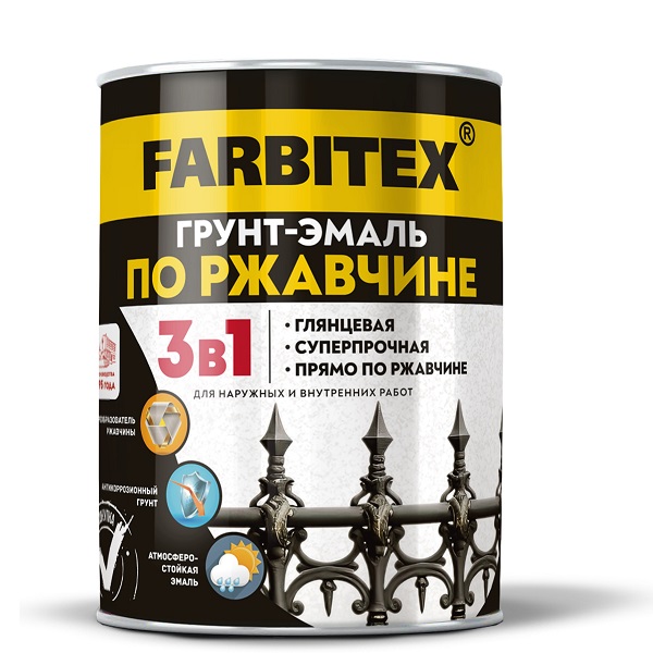 Грунт- эмаль по ржавчине FARBITEX 3 в 1 черная, 0,8кг