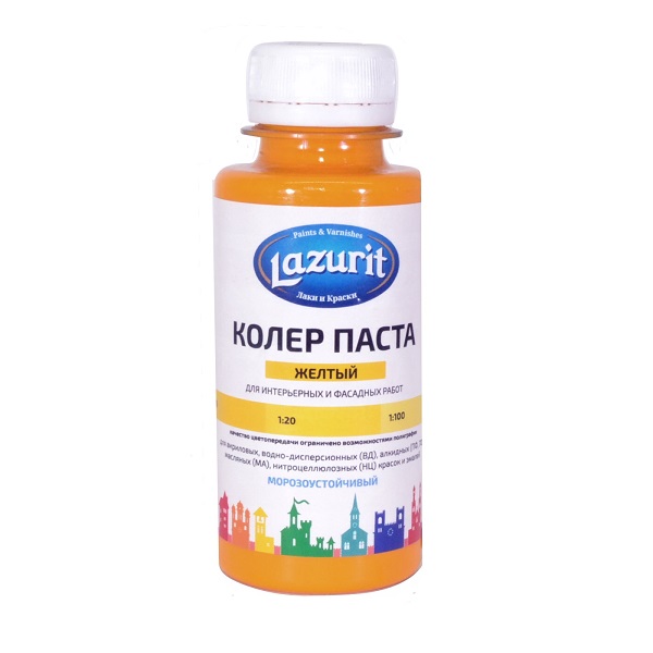 Колер паста Lazurit  2 желтый, 100мл