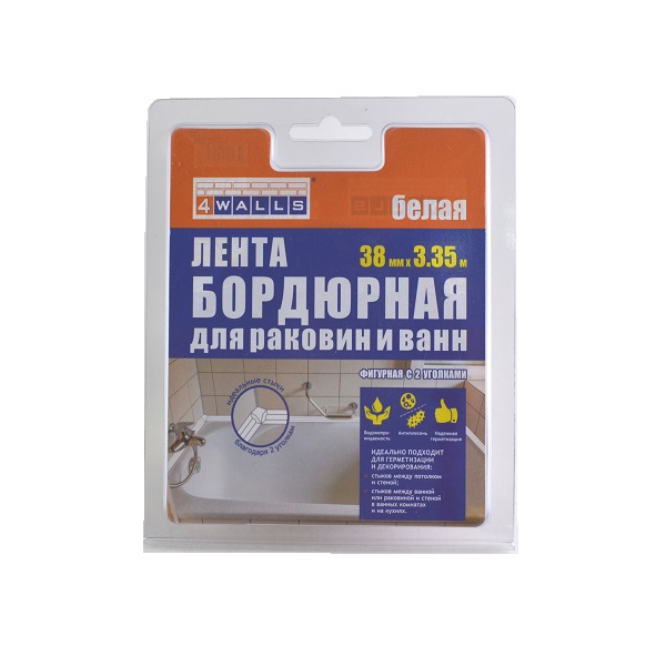 Бордюрная лента для ванных комнат 38мм*3,35 м (19х19 мм) 4WALLS, фигурная с 2 уголками
