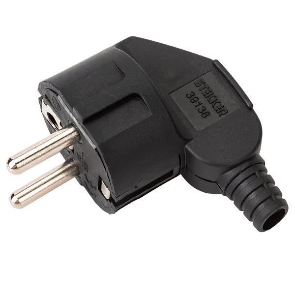 STEKKER Вилка штепсельная с заземлением 16А угловая, черная