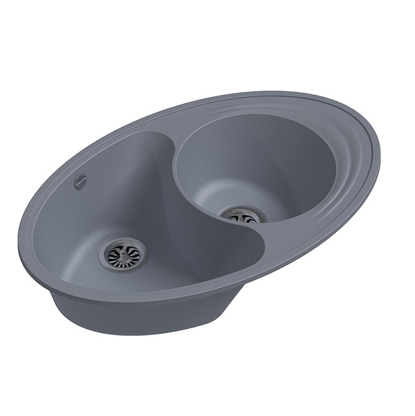 Мойка композитная врезная GRANFEST EWIGSTEIN Elegant 820х520 мм, 2-х секционная, серый металлик