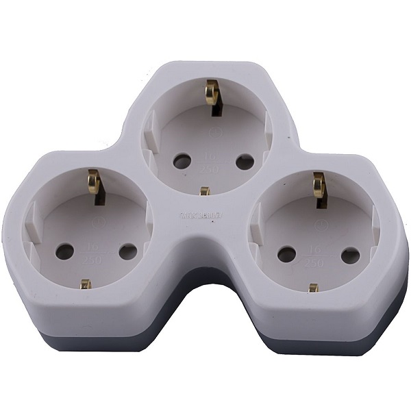 STEKKER Разветвитель на 3 гнезда с заземлением 16А белый/серый