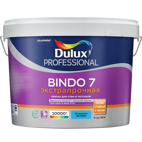 Краска Dulux PROFESSIONAL Bindo 7 Экстрапрочная Матовая для стен и потолков, 9л