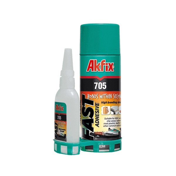AKFIX 705 набор для экспресс склеивания, супер клей 125 г+ 500 мл (аэрозоль-активатор)