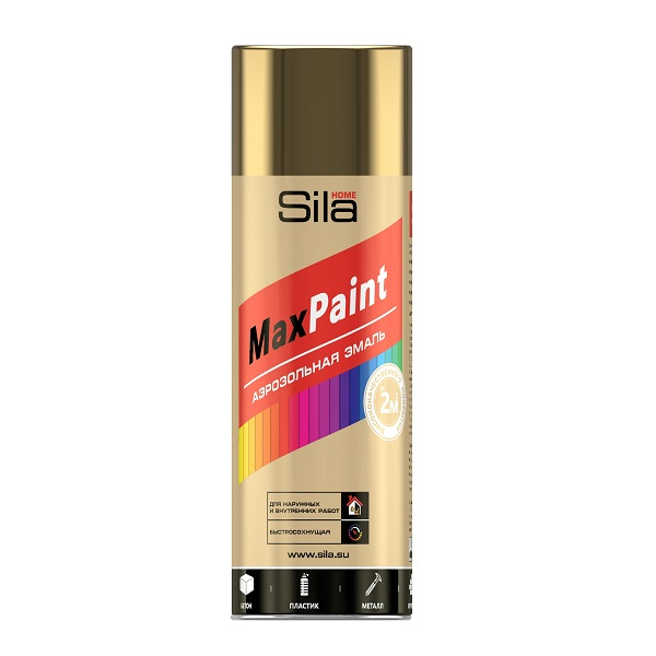 Краска аэрозольная SILA HOME Max Paint золотой металлик, 520 мл