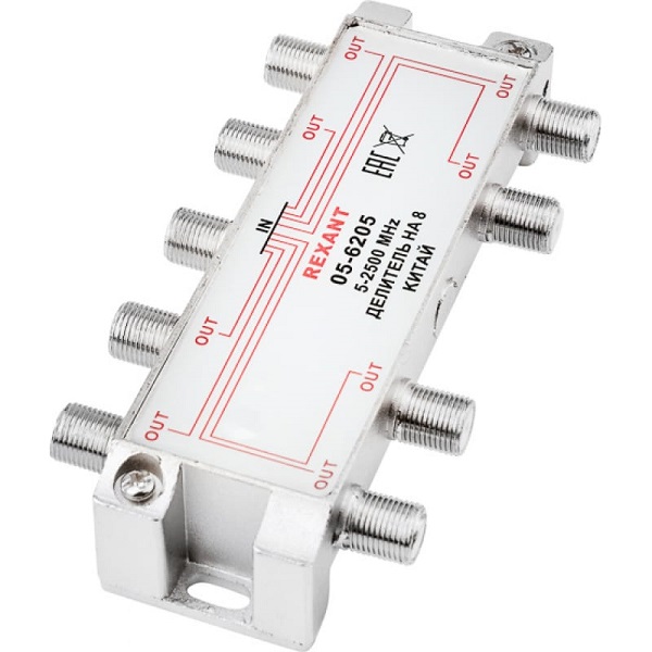 Делитель ТВ 8 выходов под F разъем 5-2500МГц REXANT Спутник