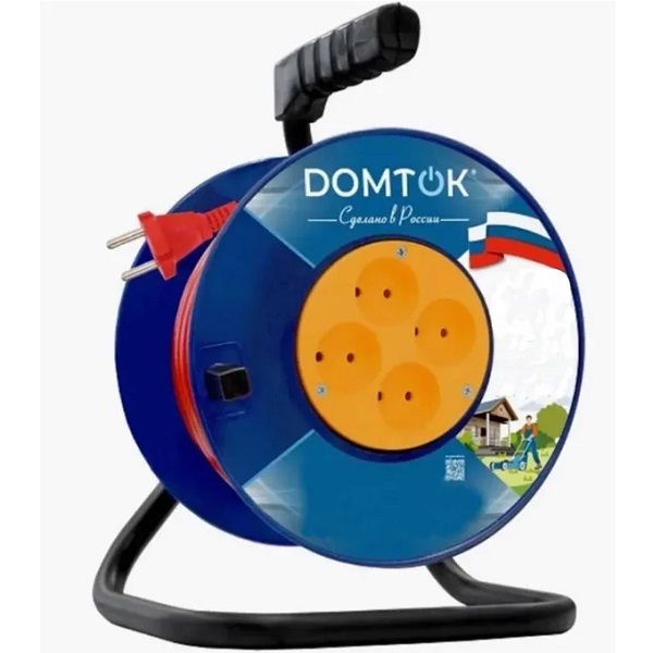 Катушка-удлинитель 4-местный с заземлением 30 м провод ПВС 3х1 DOMTOK