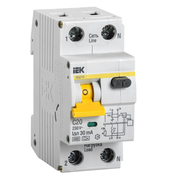 Выключатель дифференциального тока IEK 1P+N 20А/30mА АВДТ-32