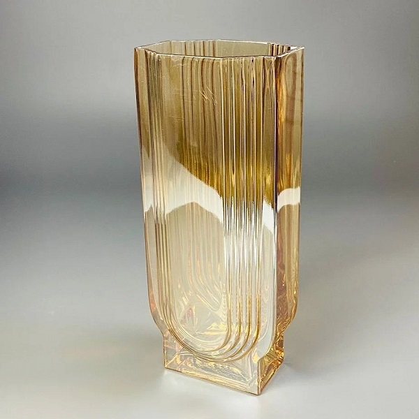 Ваза LENARDI Арфа h30см, стекло, рифленая, медовый