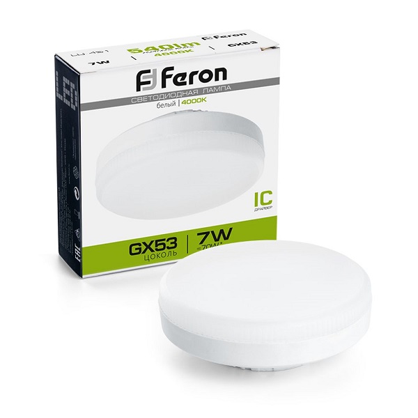 Лампа светодиодная Feron GX53, LED  7Вт, 540лм, 4000K белый свет, LB-451