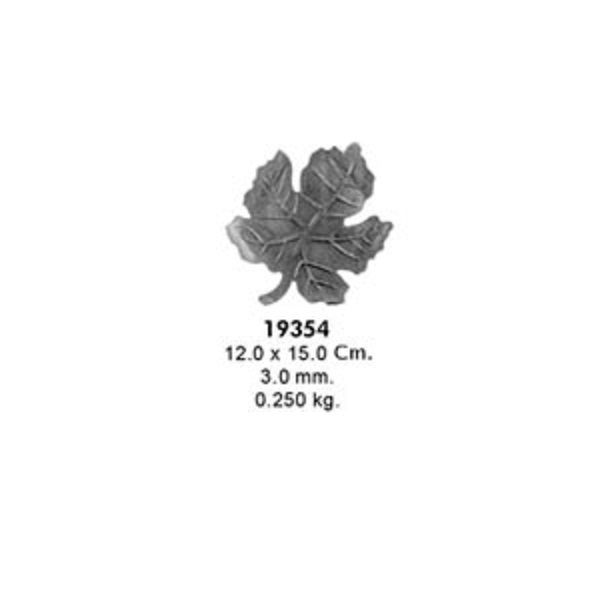 Штампованный элемент 19354 лист винограда большой (12,0х15,0см, 3мм, 0,250кг)