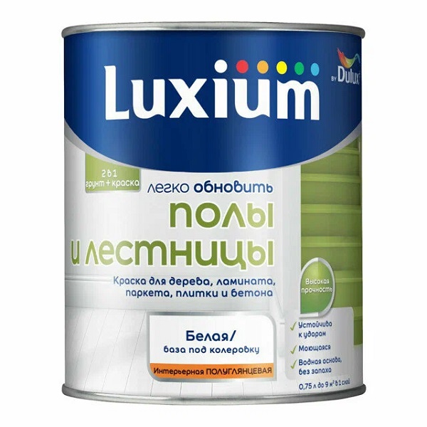 Краска LUXIUM Полы и лестницы, полуглянцевая белая, 2л