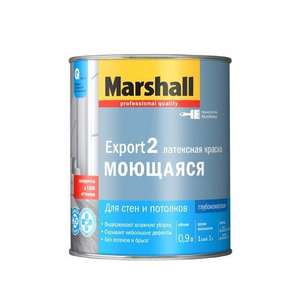 Краска Marshall Export-2 Моющаяся для стен и потолков, 0,9л
