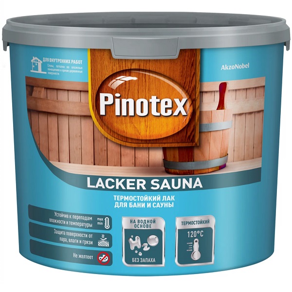 Лак на водной основе PINOTEX Lacker Sauna 20 полуматовый, 2,7л