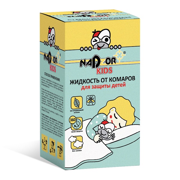 Жидкость от комаров NADZOR Kids для защиты детей, без запаха, 30мл