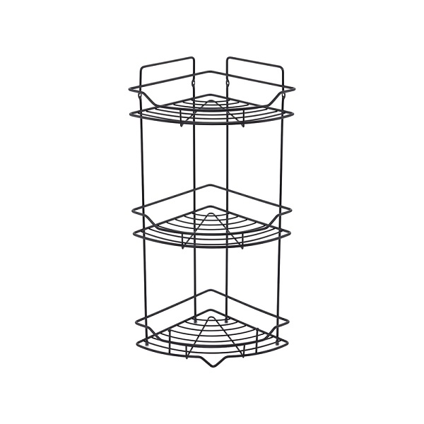 Полка из нержавеющей стали угловая 3-х ярусная решетчатая 22 см, черный MILARDO Grid